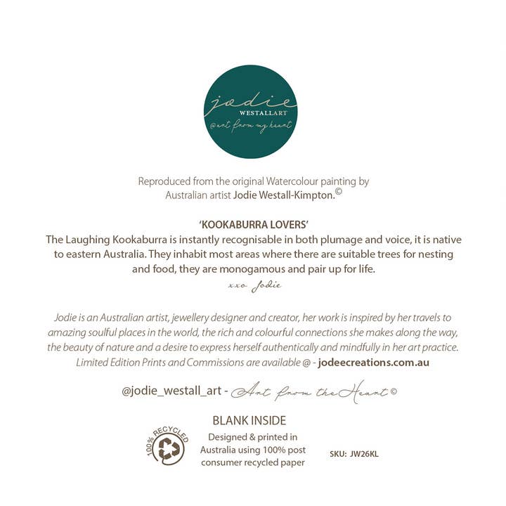 Jodie Westall Art - Wholesale Everyday Greeting Card - Kookaburra Lovers - Greeting Card2