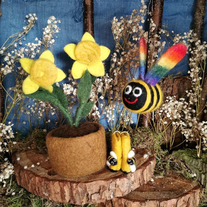 Felt So Good - Wholesale Ornament - Handmade Felt Bumblebee Wellington Boots Hanging Decoration