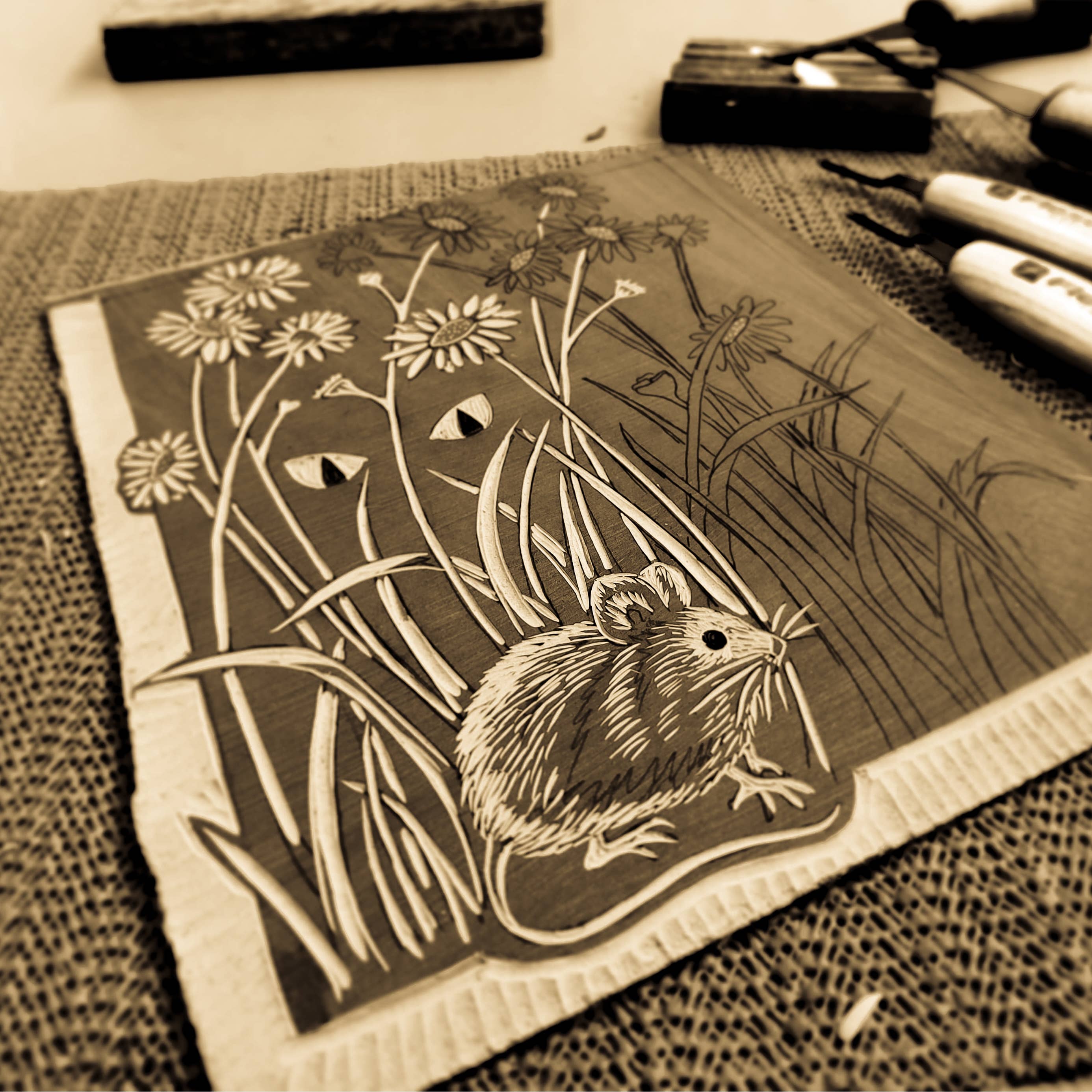 Big Mitten Linocuts - Wholesale Art Print - Hide and Seek Linoprint2