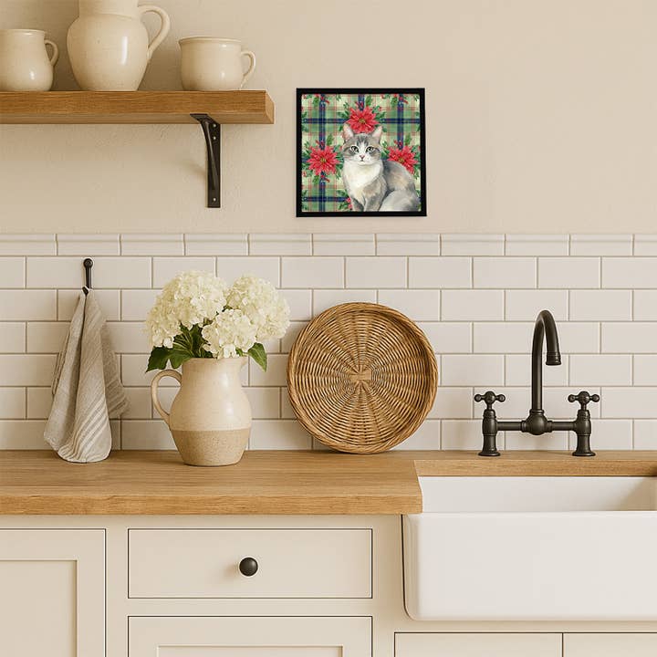 Stampa su Metallo con Gatto Grigio e Bianco e Stelle di Natale FNT1298 per la vendita all'ingrosso da parte di Caroline's Treasures