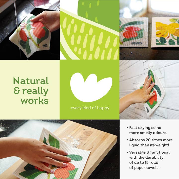 EKOH - Wholesale Dishcloth - Swedish Dishcloth Set of 3 Floral Botanical Prints5