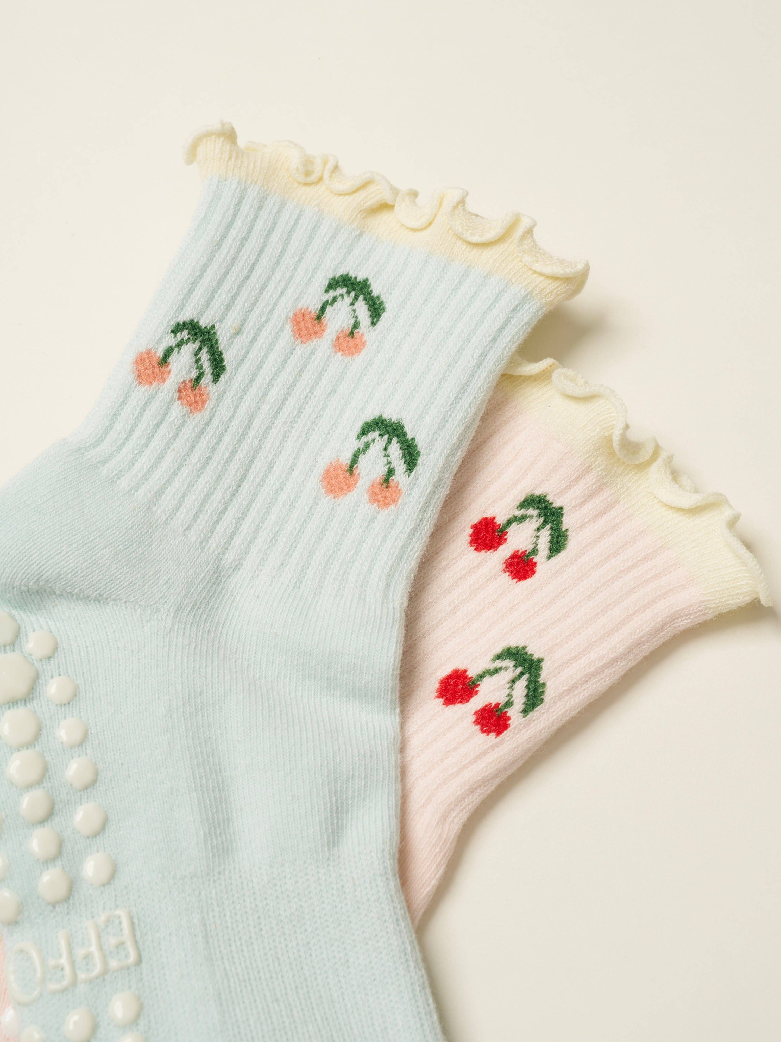 Effortless Club - Wholesale Socks - Women's - 🍒 Cherry Ruffle Grip Sock [Baby Blue], Pilates Socks8