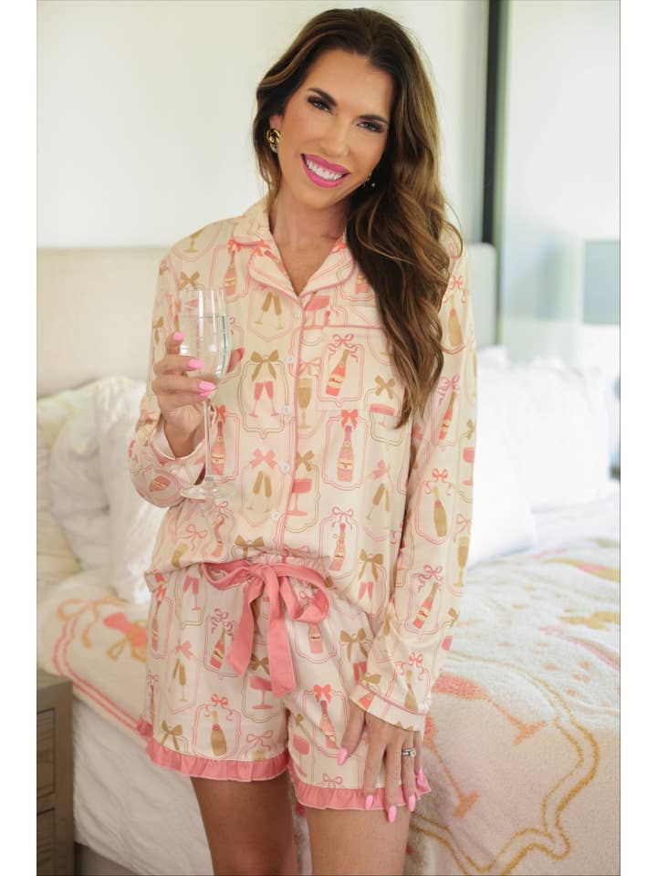 Cream Bows & Bubbly Ruffle Pajama Set for wholesale on Faire8