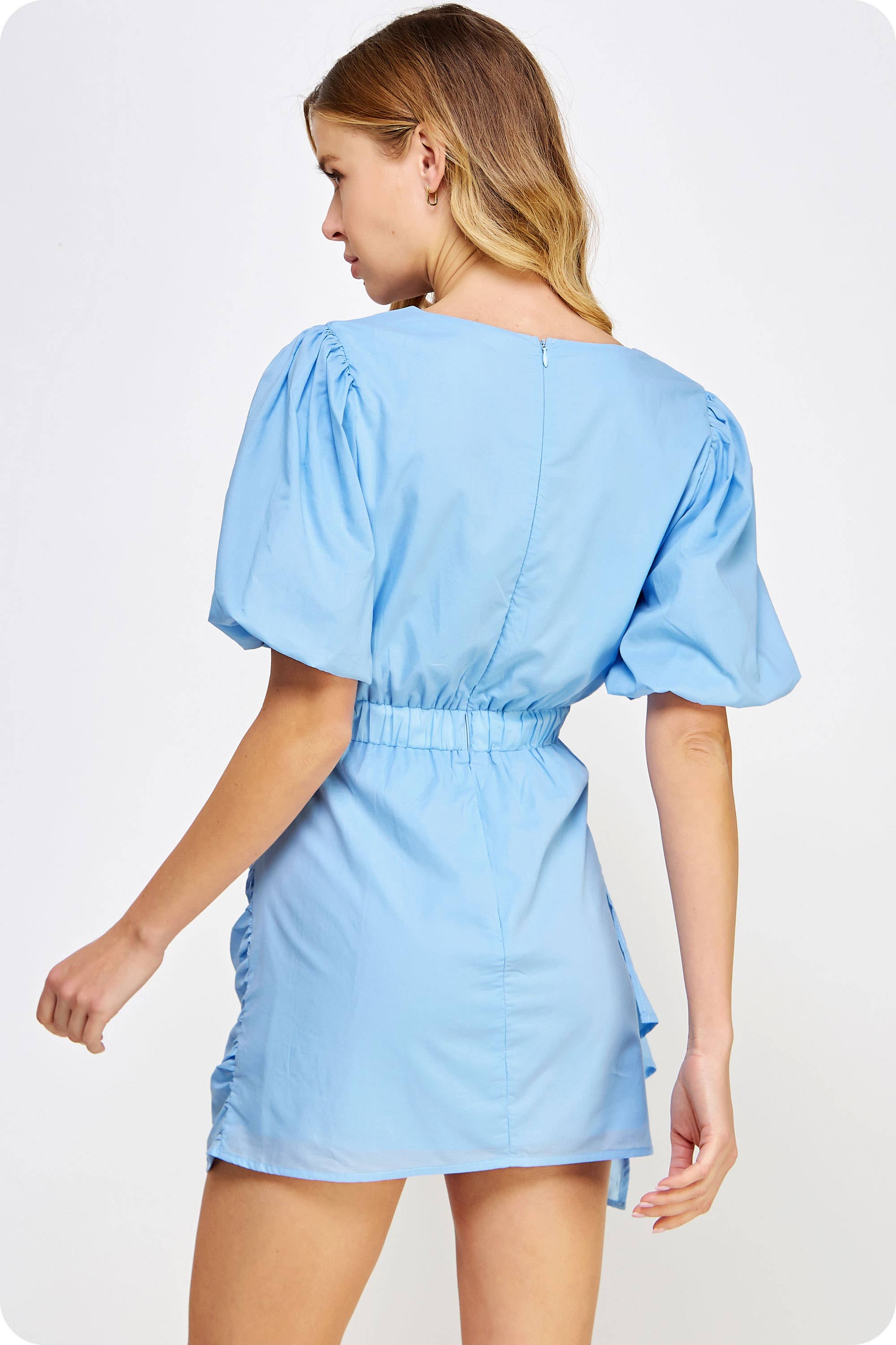 Strut & Bolt - Wholesale Dress - Women's - Ruched Short Puff Sleeve Voile Mini Dress31