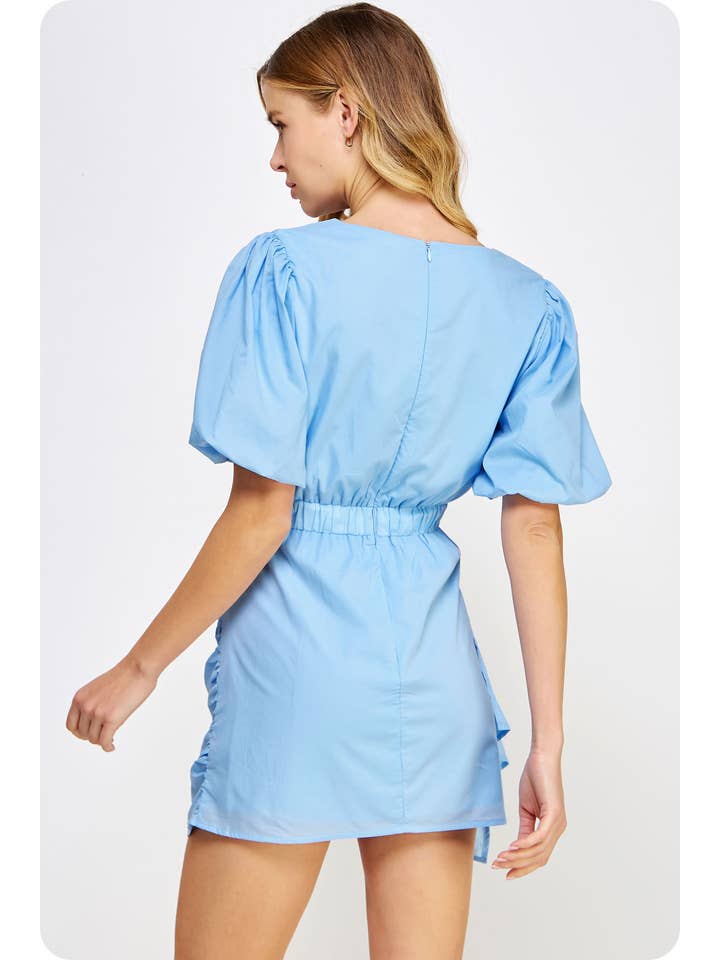 Strut & Bolt - Wholesale Dress - Women's - Ruched Short Puff Sleeve Voile Mini Dress31