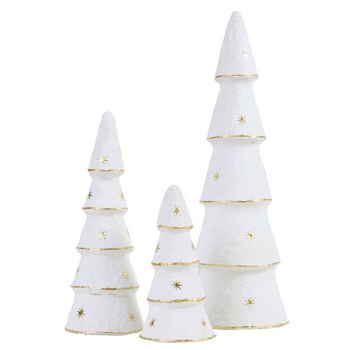 Santa Barbara Design Studio by Creative Brands - Wholesale Christmas Decoration - Paper-Mache Tree - White Gold Stars - Set of 34