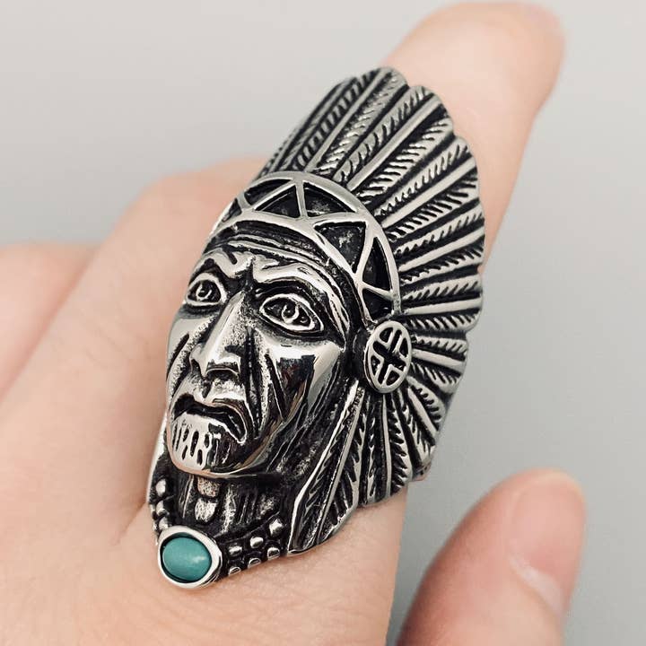 MJ/MR Indian Tribal Chiefs Men's Stainless Steel Ring for wholesale by Mio Queena