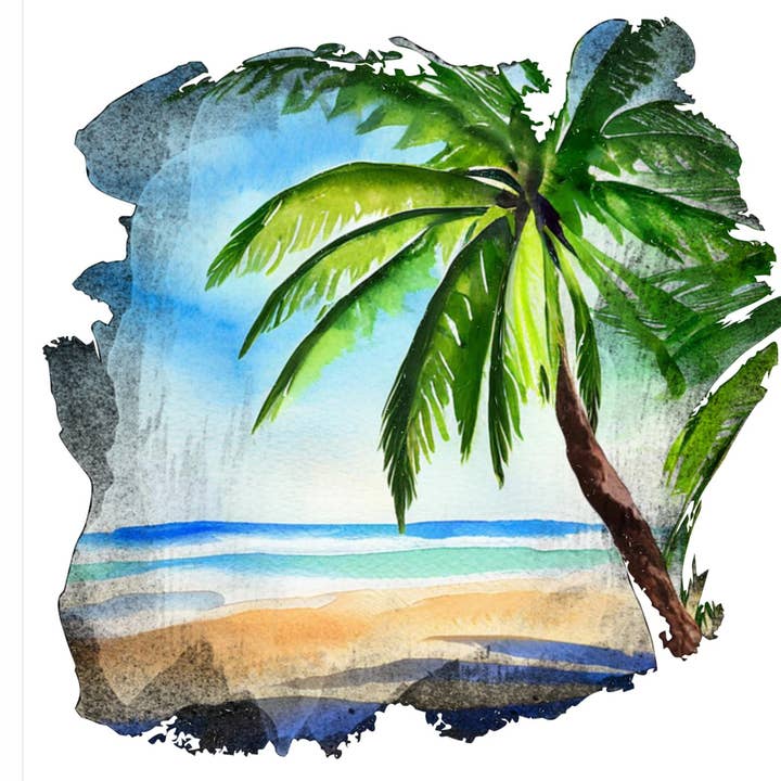 Ladies Custom Long Sleeve UPF+ Beach Palm Tree Blue/Green for wholesale by Paradise Tees LLC