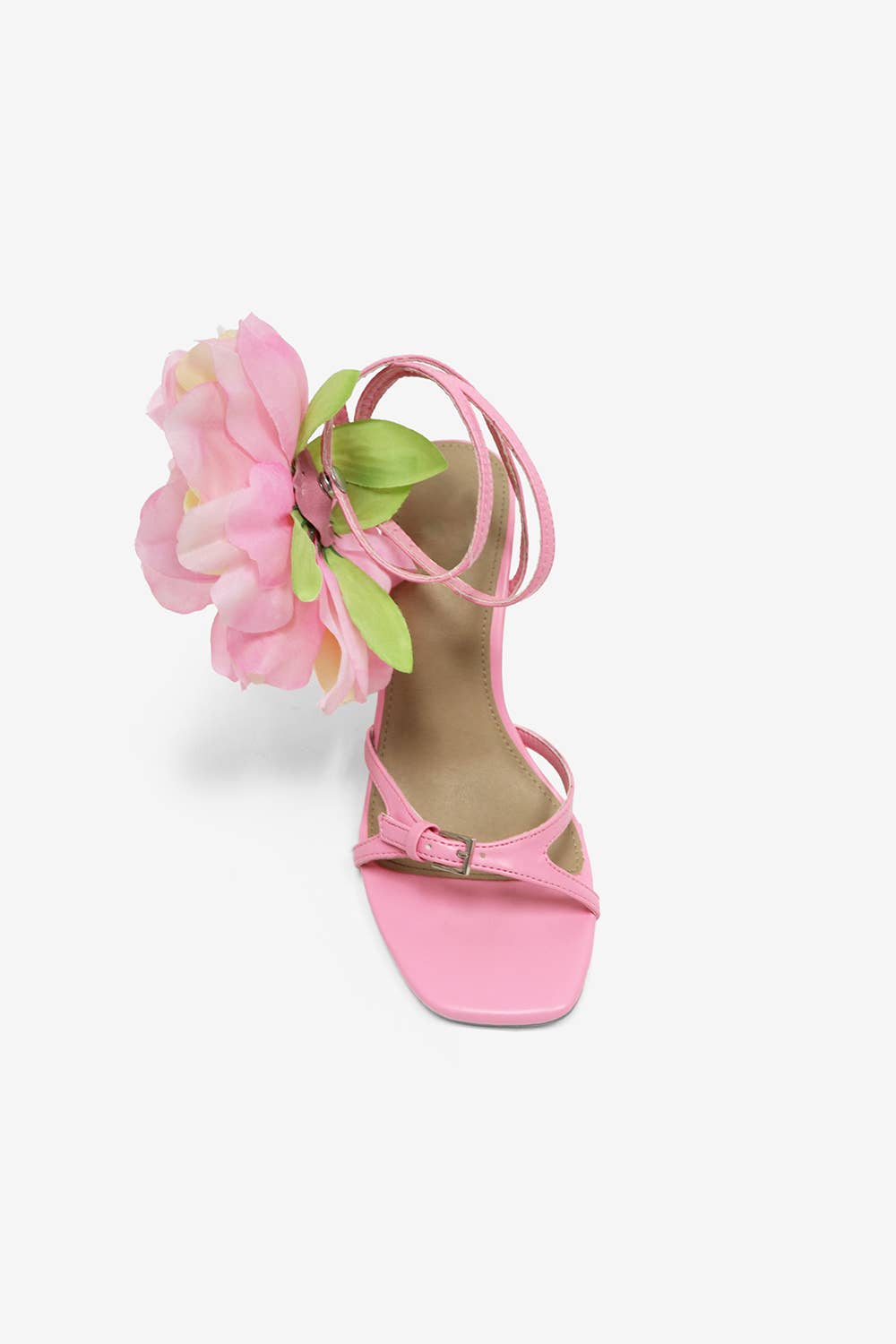 Lemonade Shoes - Wholesale High Heels - Women's - MAI - Flower Heel, Strappy Square Toe, Black/Pink7