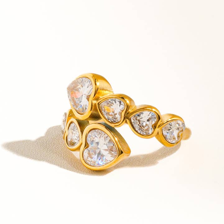 Wyatt 18K Gold Non-Tarnish Rhinestone Heart Ring for wholesale on Faire