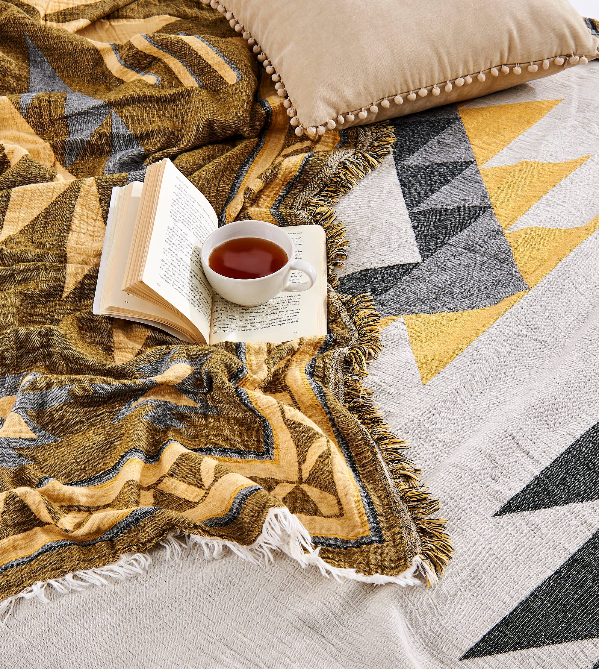 Kikoya - Vente Couvre-lit - Couvre-lit d'été léger à motif aztèque en mousseline de coton turc8