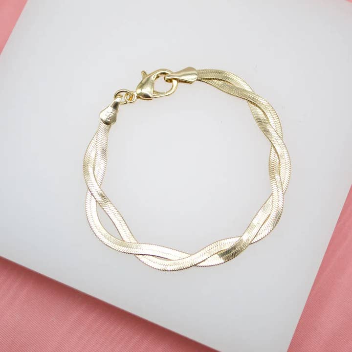 MIA Jewelry - Wholesale Link & Chain Bracelet - 18K Gold Filled 3mm Double Twisted Herringbone Bracelet