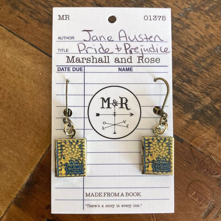 Marshall and Rose - Wholesale Dangle Earrings - Earrings Book Locket Pride and Prejudice - Vintage Peacock
