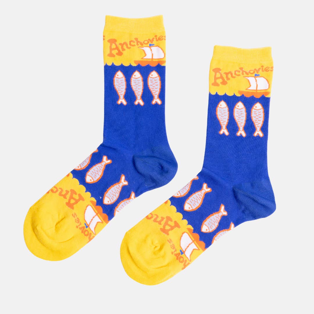 Yellow Owl Workshop - Wholesale Socks - Unisex - Anchovies - Small Crew Socks - Foodie Gift