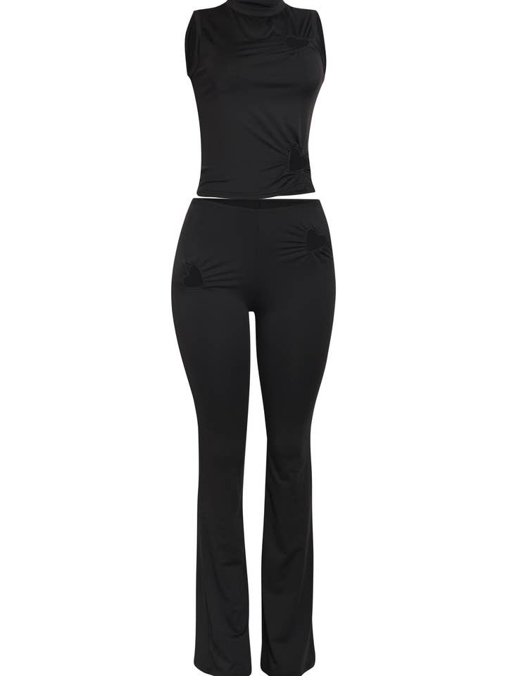 Heart cutout tank top and flared pant set for wholesale by K Too