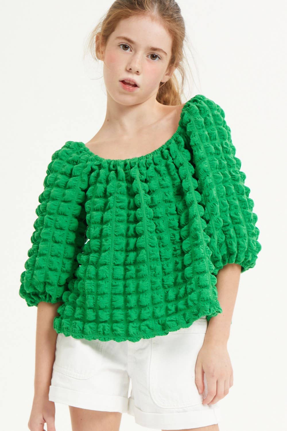 Good Girl - Wholesale Knit Top - Kids - Embossed Bubble Texture Balloon Sleeve Top5
