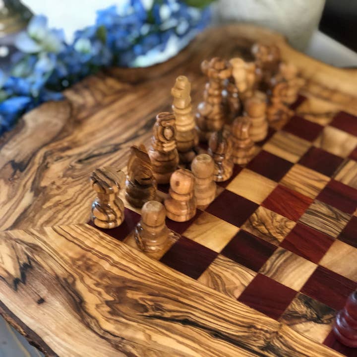 BeldiNest - Wholesale Board Game - Rustic Red Olive Wood Chess Set- Luxury Edition2