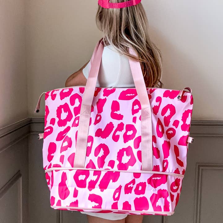 Sunrise Collective - Wholesale Weekender Bag - Women's - Expanding Wet Dry Travel Duffle In Pink or Black Animal Print