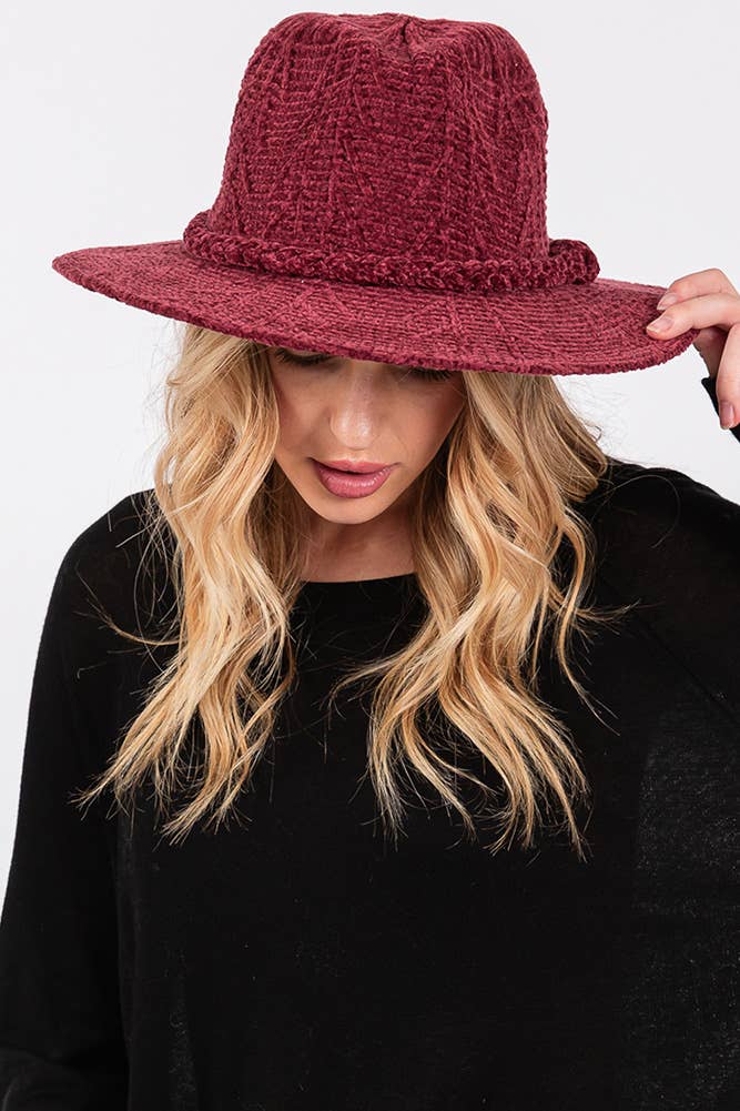 Hana - Vente Chapeau en feutre - femme - Fedora d'hiver à motif chenille et bande tressée18