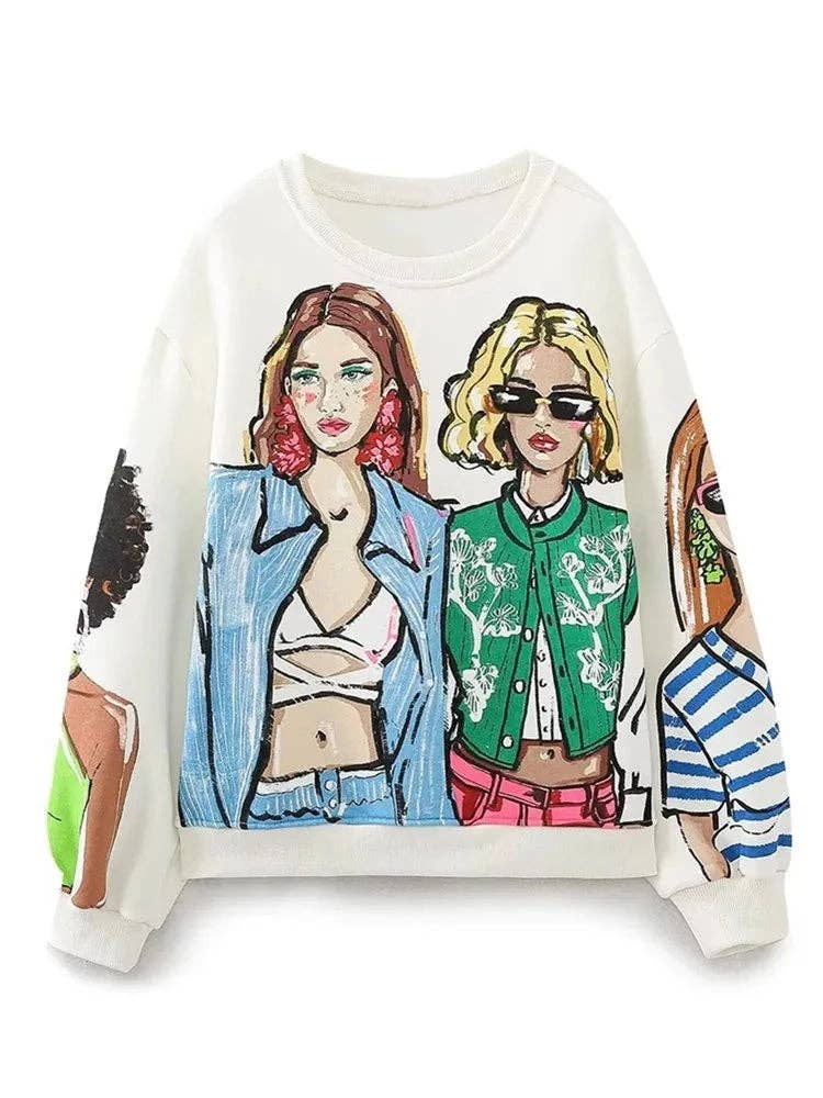 Blak Wardrob - Wholesale Graphic Sweatshirt - Women's - Modern Ladies Print Loose Fleece Sweatshirts3