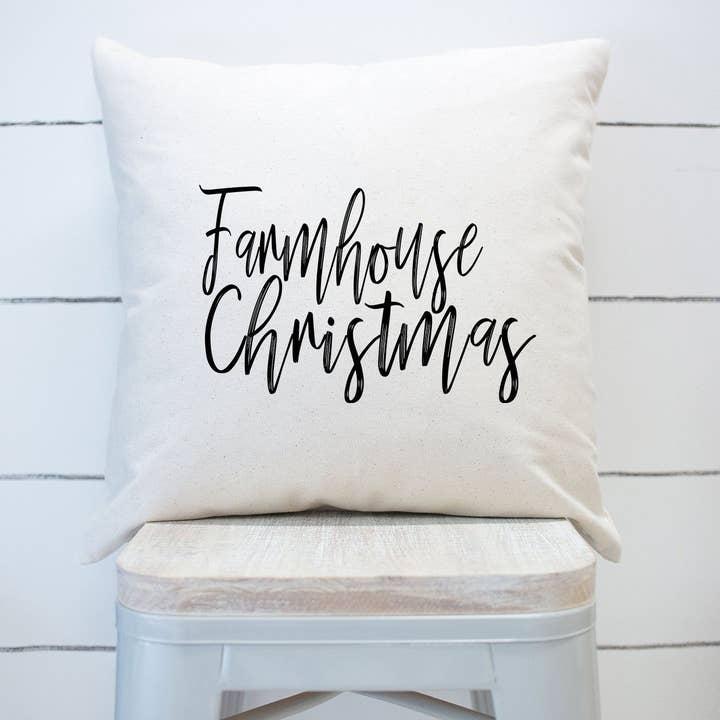 Farmhouse Christmas Cursive Font Vintage Pillow Cover for wholesale by Rising Tide Vintage