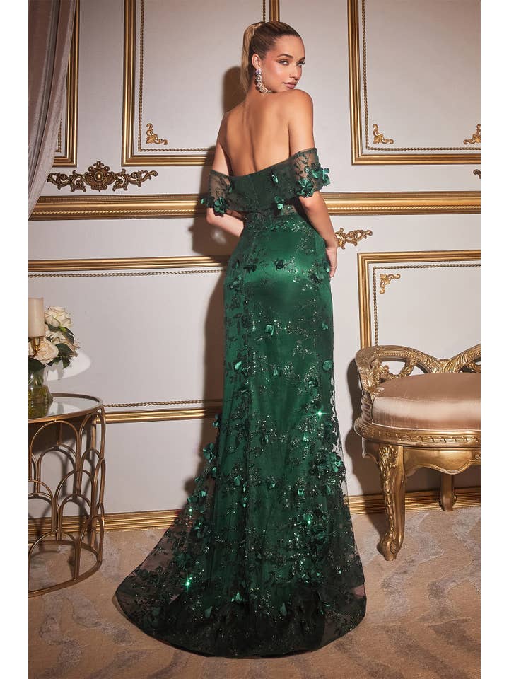 Ladivine by Cinderella Divine - Wholesale Gown - Women's - FLORAL PRINT FITTED OFF THE SHOULDER GOWN