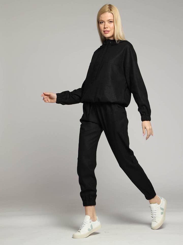Los Angeles linen track-style pants in black for wholesale by Truly Linen