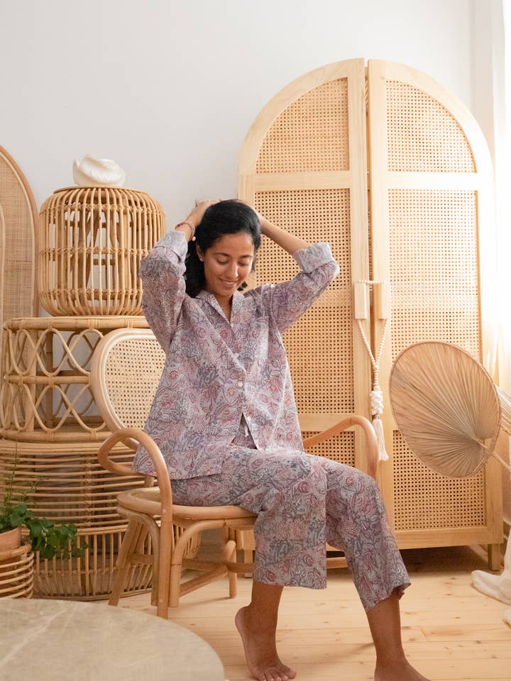 Priya Wear - Wholesale Sleepwear Set - Women's - Soft organic cotton pyjama vintage blue1