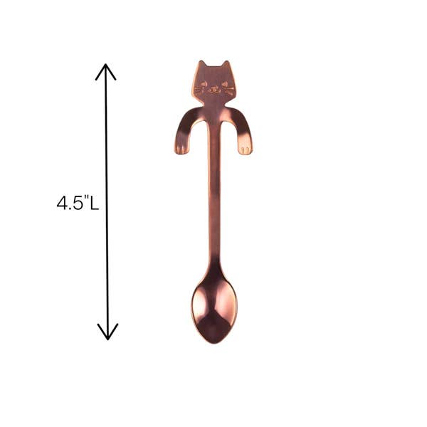 Urban Tokyo - Wholesale Kitchen Spoon - Cat Hanging 4.5"L Tea Spoon Rose Gold
