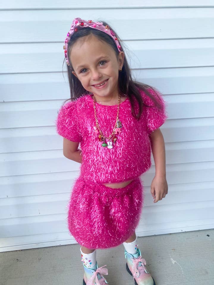 Three Wildflower Designs - Wholesale Top & Skirt Set - Kids - Pink Sparkle Tinsel Set