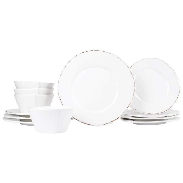 VIETRI Inc. - Wholesale Dinnerware Set - Melamine Lastra White Twelve-Piece Place Setting