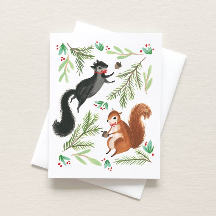 Holiday Squirrels Card for wholesale by Emilie Simpson Art & Design