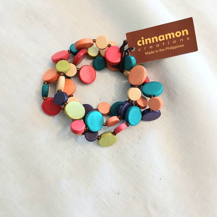 Multi-Colored Whimsical Wooden Bracelet B7-199 for wholesale by Cinnamon Creations