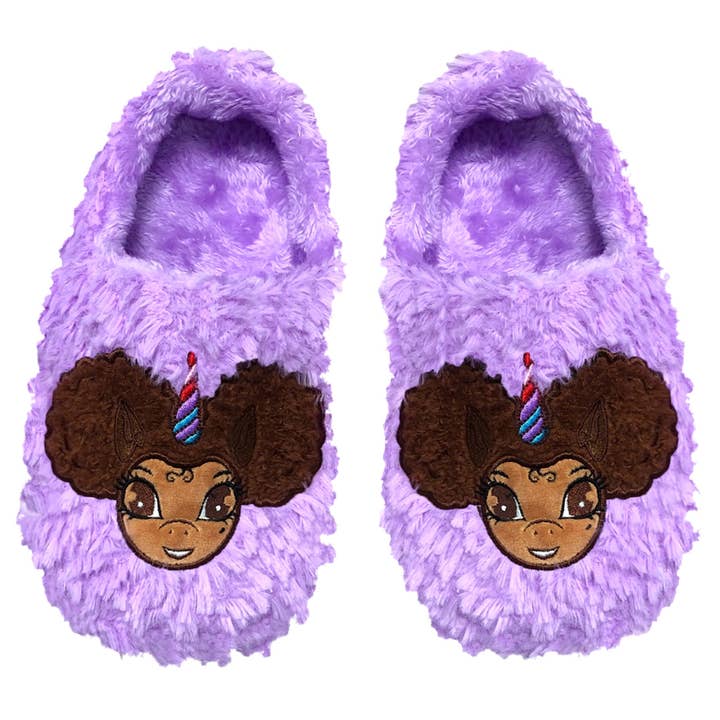 Zapatilla de Peluche Unicornio Princesa Afro Puff Firma - Marrón Claro con Cabello Marrón para venta al por mayor de YOUnicorn Kidz