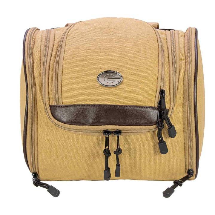 Georgia Bulldogs Men's Khaki Hanging Toiletry Bag. for wholesale by Zep-Pro