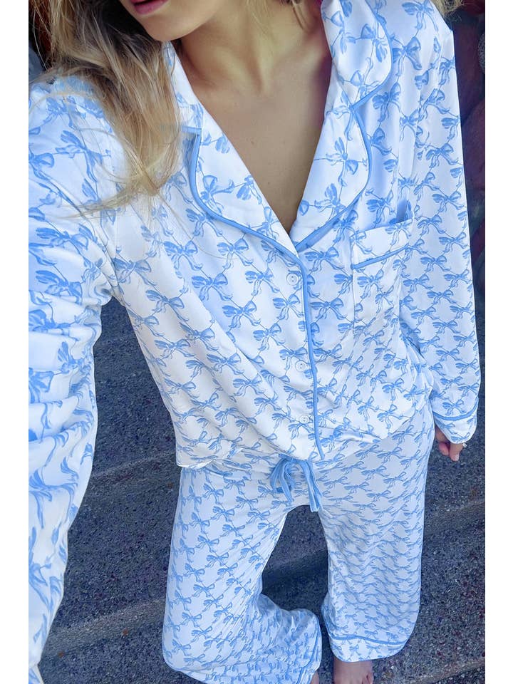 PRETTY BASH - Wholesale Sleepwear Set - Women's - Bow Shirt and Pants Pajama Set2