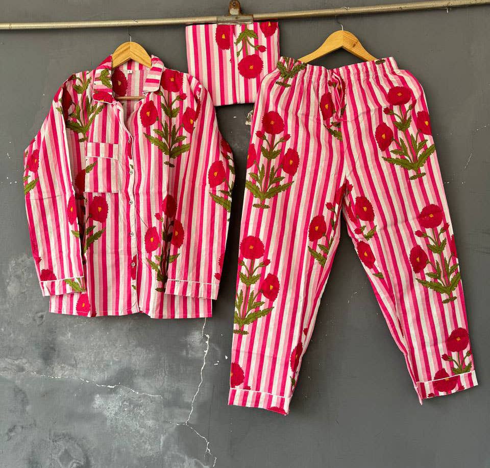 bhavnas boutique - Wholesale Sleepwear Set - Women's - Long PJ Set Block Print Party Wear Suit Indian Cotton PJ Set