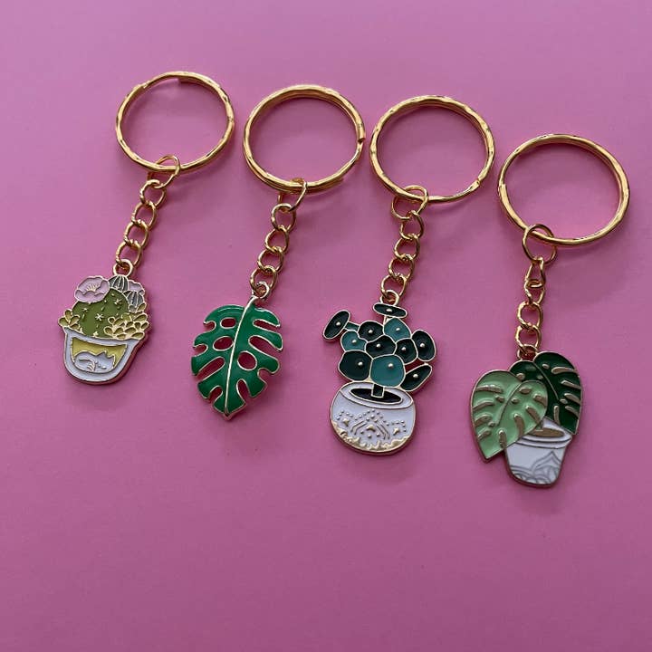 Roshni Desai & Things – wholesale Keychain – Women's – Plant Keyring Potted Plant Cactus Plant Keyring Enamel Charm1