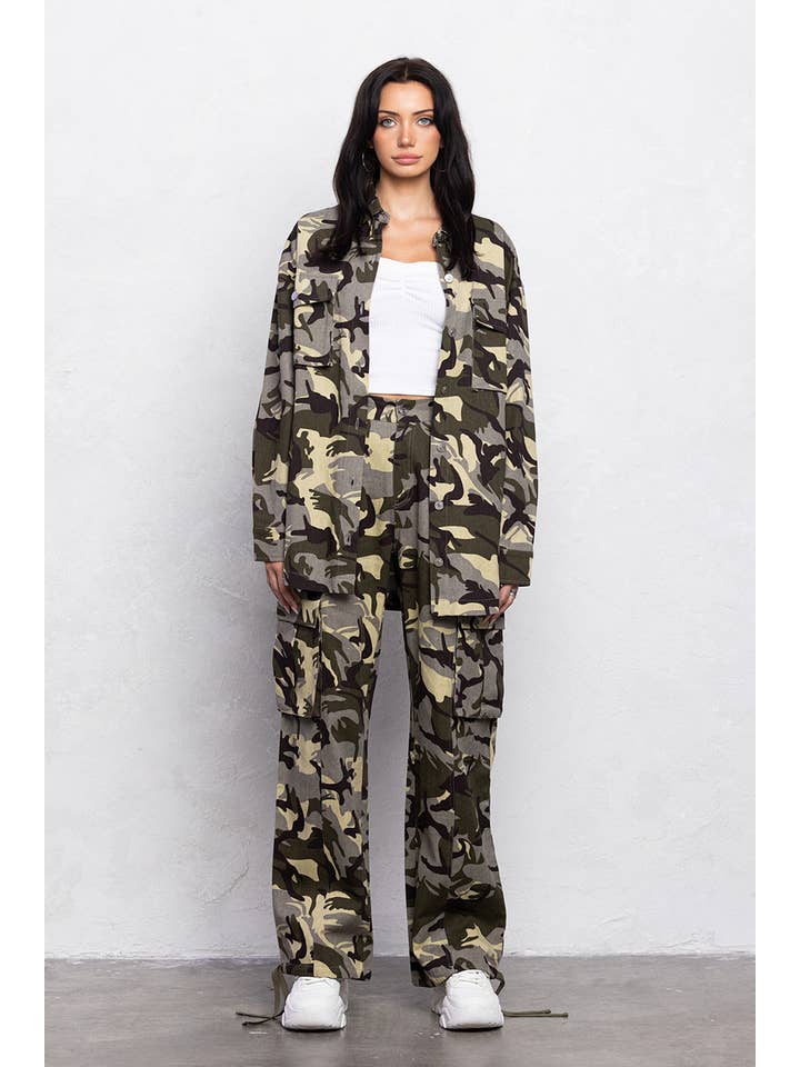 No Vacancy - Wholesale Pants - Women's - Military camo loose fit cargo pants