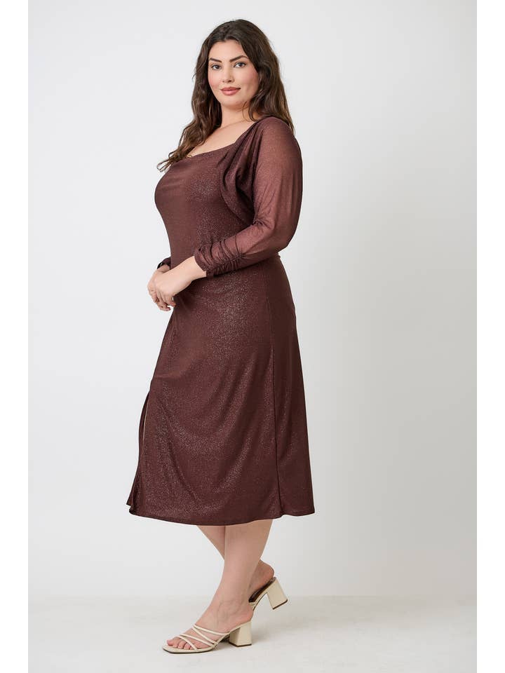 Haute Fox Plus Size & Contemporary - Wholesale Dress - Women's - Plus Size Shimmer Midi Dress with Front Slit JK18749-D9