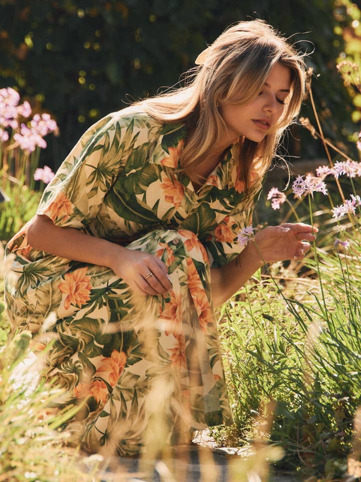 Tropical Floral Printed Midi Dress for wholesale by Oddi