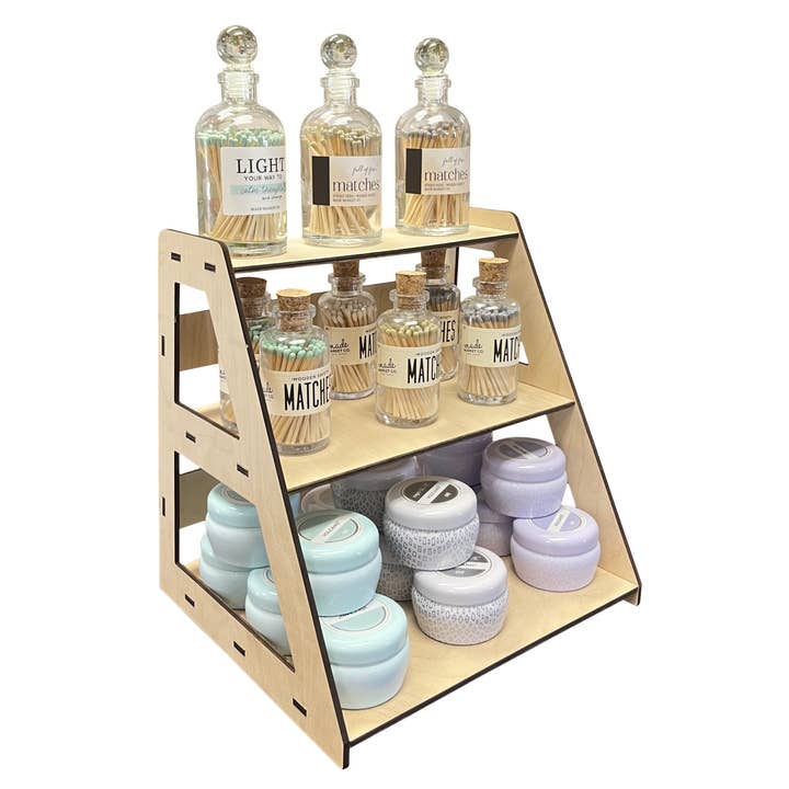 Torched Displays - Wholesale Retailer Display Stand/Case - 3-Tier Retail Table Display Stand with Shelves