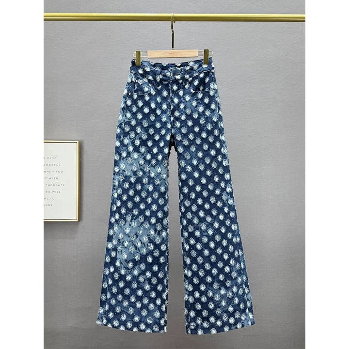 PT45Y Strass Jacquard Hochtaillierte Weitbein-Jeans für den Großhandel von Productseeker