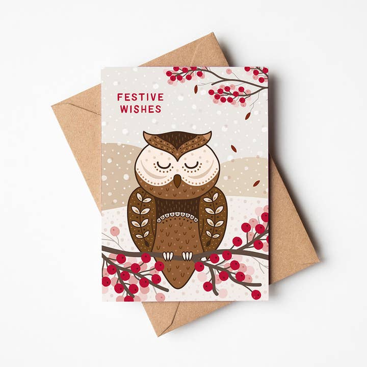 Cute Sleeping Owl Christmas Card for wholesale by Jess A Little Creative