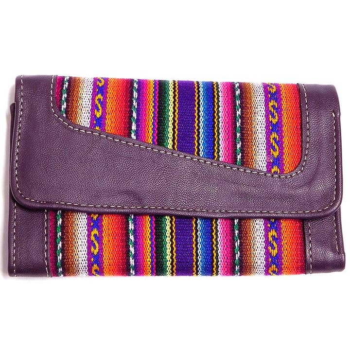 Pichincha - Vente Portefeuille – femme - Portefeuille à trois volets en cuir péruvien à rayures tribales10