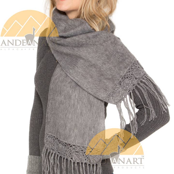AndeanArt - Wholesale Scarf - Women's - Hand Crocheted FLOWERS Alpaca Scarf By Alpaca Carrasco4