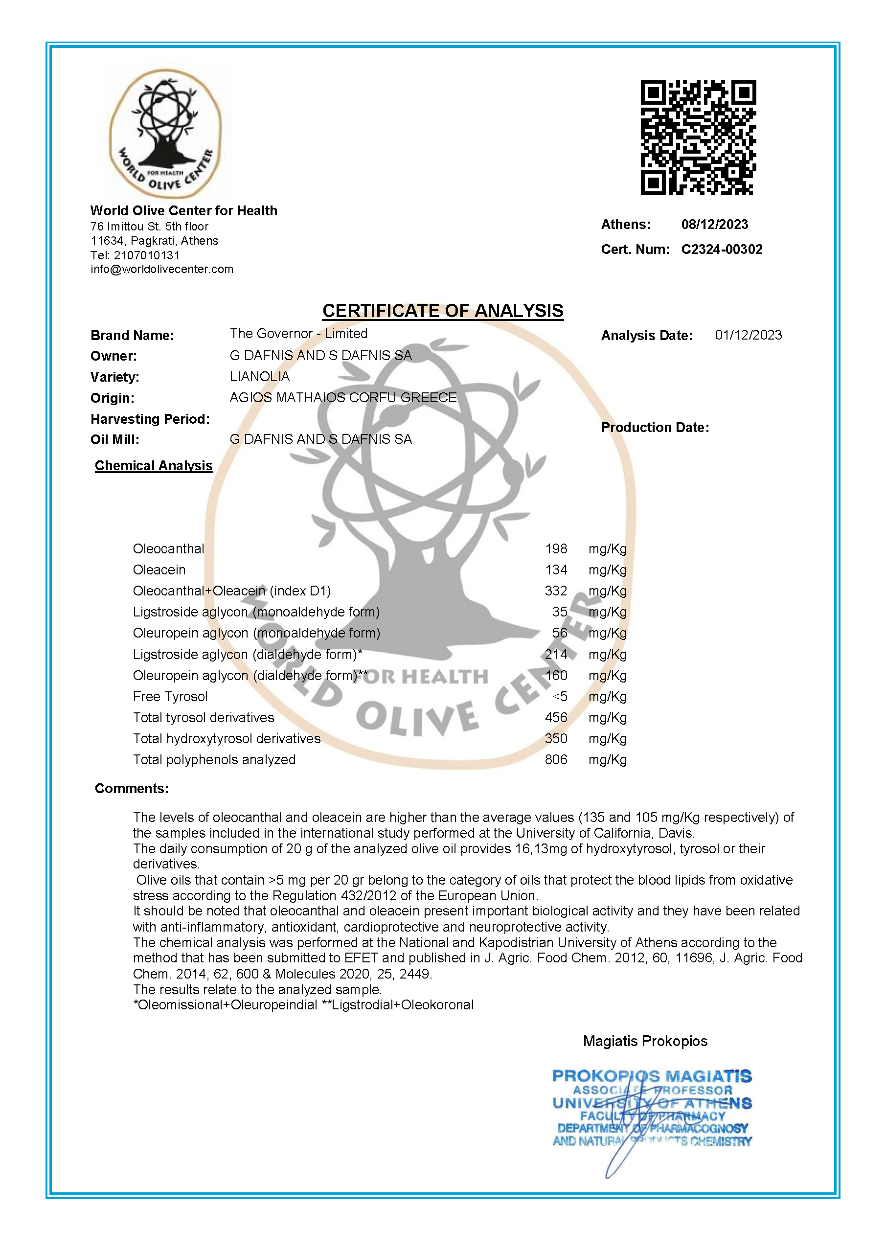 Kyoord - Wholesale Olive Oil - The Governor, Limited Edition Early Harvest Extra Virgin Olive Oil4