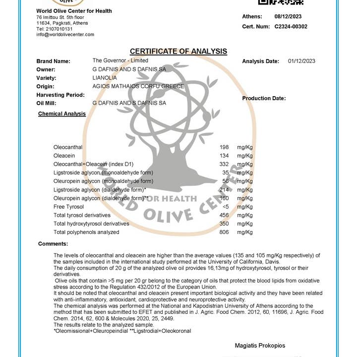 Kyoord - Wholesale Olive Oil - The Governor, Limited Edition Early Harvest Extra Virgin Olive Oil4