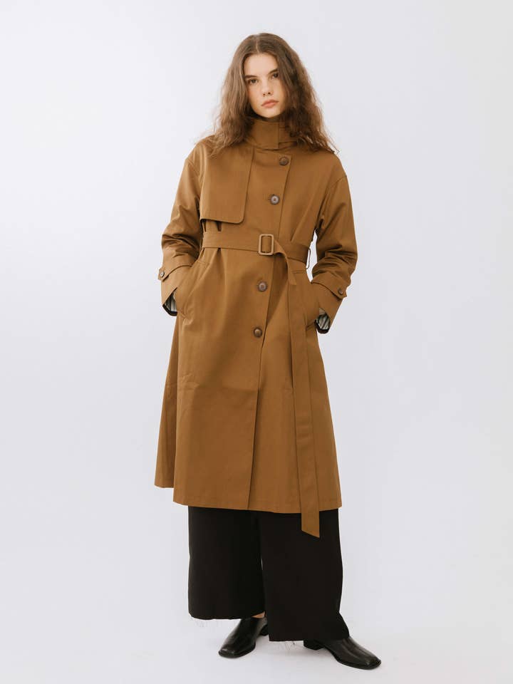 Caramel Single Breasted Macintosh Coat for wholesale on Faire
