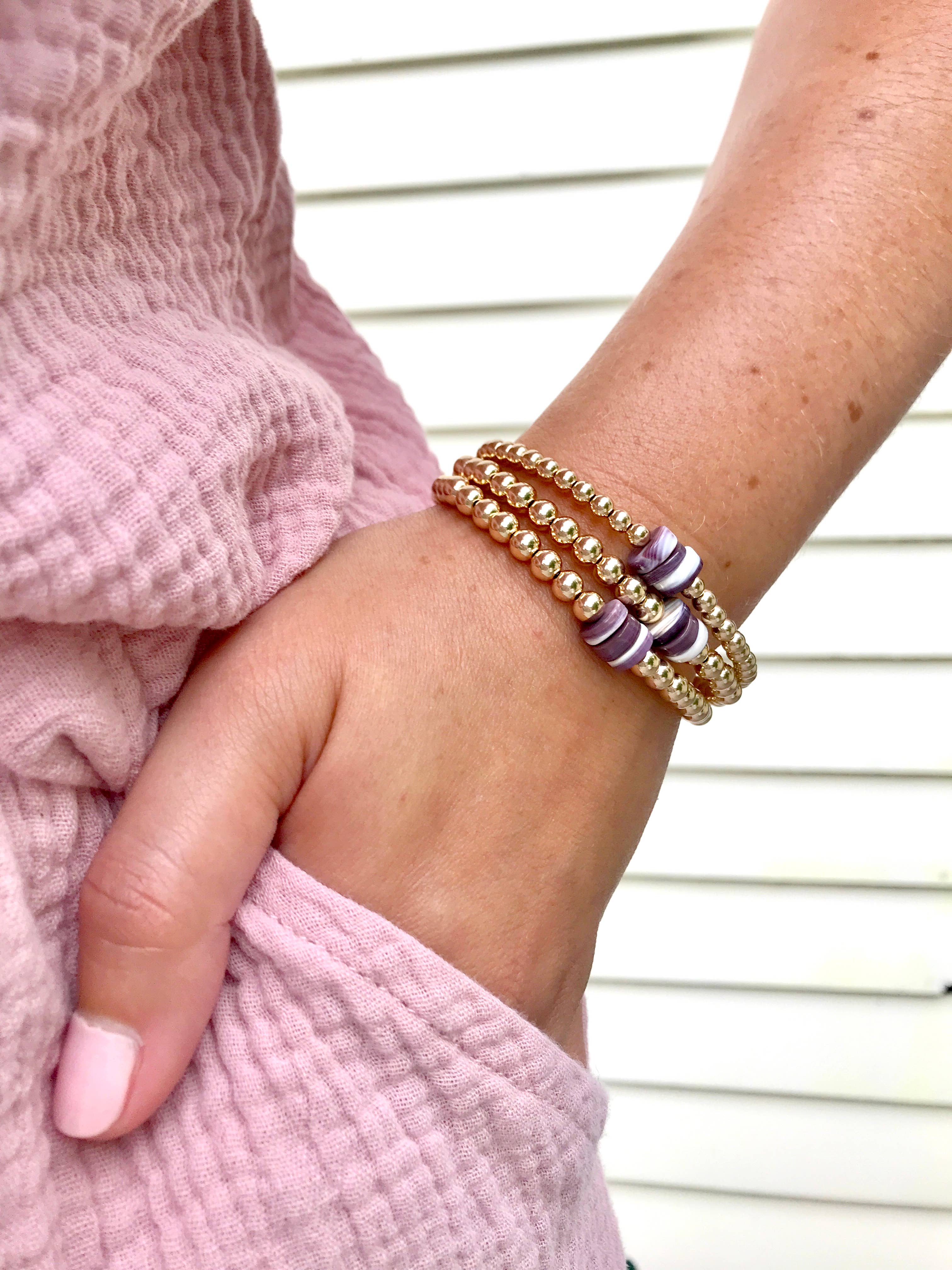 Kaylie Dawn Jewelry - Wholesale Beaded Bracelet - Chatham Handmade Gold Filled Stretchy Bracelet Wampum Beads
